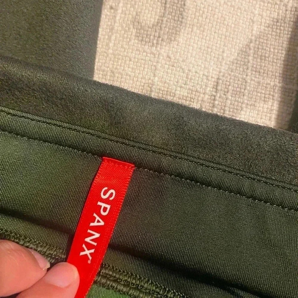 Spanx Faux Suede Leggings Size Small Dark Olive Green - Picture 5 of 8